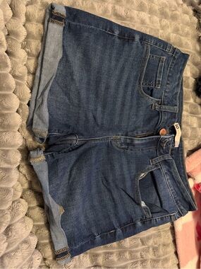SO Dark Blue Rolled Hem Denim Shorts